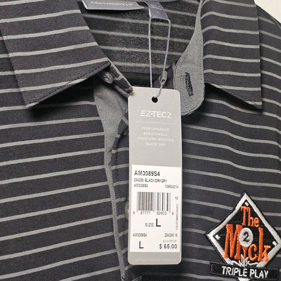 Ashworth Mens EZ-Tec2 Black & Gray Stripe Golf Polo Triple Play Logo, Size L - Picture 5 of 7